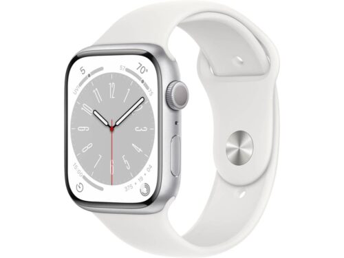 APPLE Watch Series 8 GPS 45 mm Prateado com Bracelete Desportiva Branca
