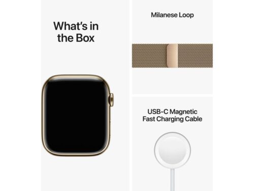 APPLE Watch Series 8 GPS+Cellular 45 mm Dourado com Loop Milanesa Dourado - Image 6