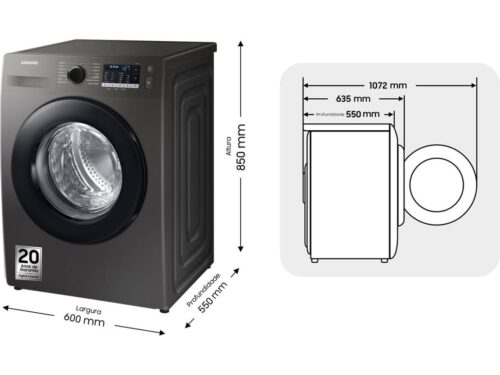 Máquina de Lavar Roupa SAMSUNG WW80TA046AX (8 kg - 1400 rpm - Inox) - Image 3