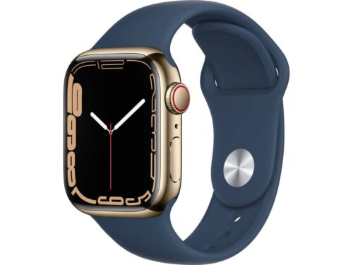 APPLE Watch Series 7 GPS+Cellular 41 mm Dourado com Bracelete Desportiva Azul Abissal