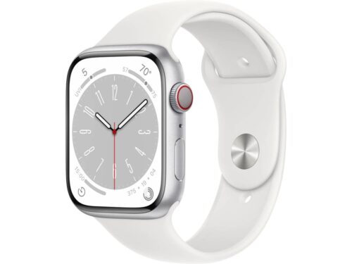 APPLE Watch Series 8 GPS+Cellular 45 mm Prateado com Bracelete Desportiva Branco