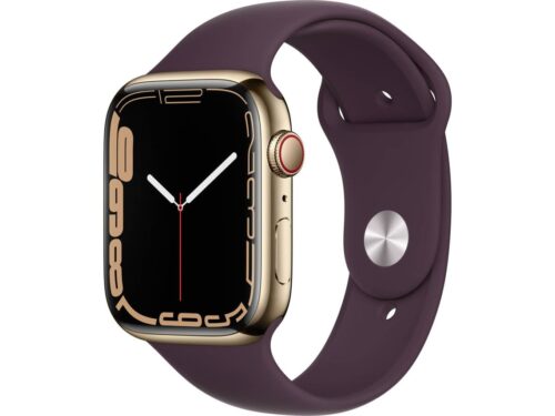 APPLE Watch Series 7 GPS+Cellular 45 mm Dourado com Bracelete Desportiva Cereja Escura