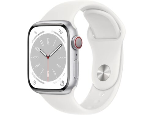 APPLE Watch Series 8 GPS+Cellular 41 mm Prateado com Bracelete Desportiva Branco