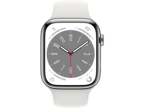 APPLE Watch Series 8 GPS+Cellular 45 mm Prateado Aço Inoxidável com Bracelete Desportiva Branco - Image 2