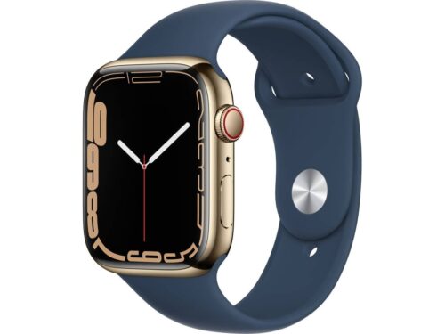 APPLE Watch Series 7 GPS+Cellular 45 mm Dourado com Bracelete Desportiva Azul Abissal
